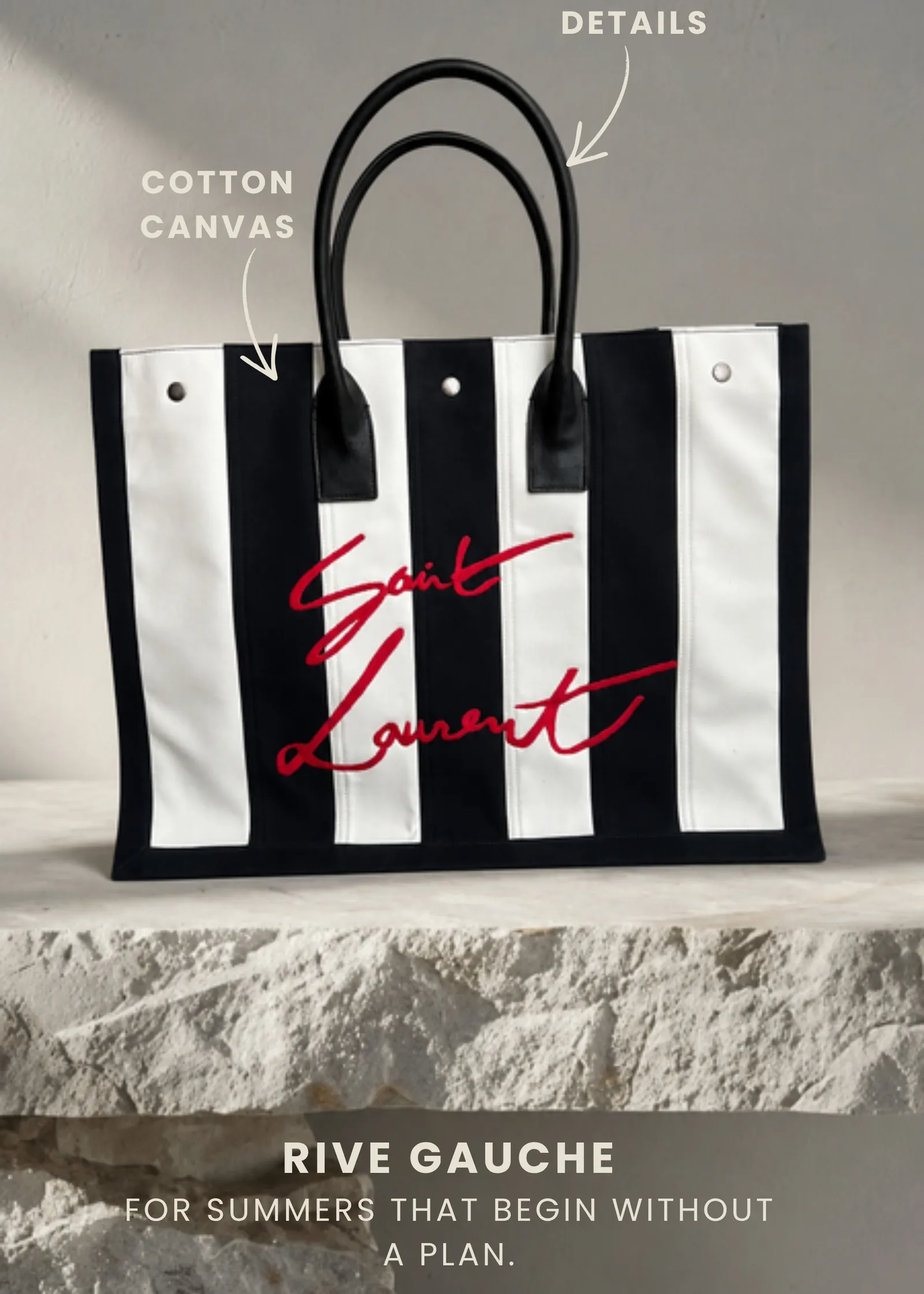 Saint Laurent Noe Striped Canvas Tote Bag
